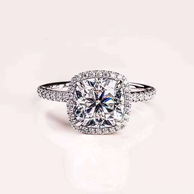 2.0ct 7*7mm VVS Moissanite 14K Real Gold Cushion Cut With Melee Engagement Wedding Rings Jewelry for Women