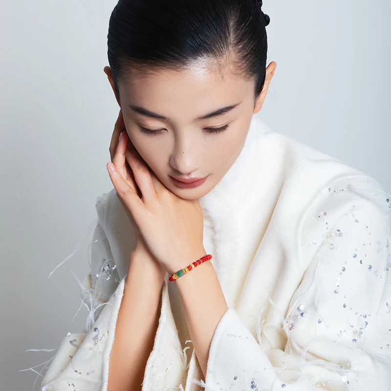 Women S925 Silver Gold Plated Natural Nanhong Bracelet Jade Barrel Beads Old Straight Cut Meditation Healing Therapy 250801