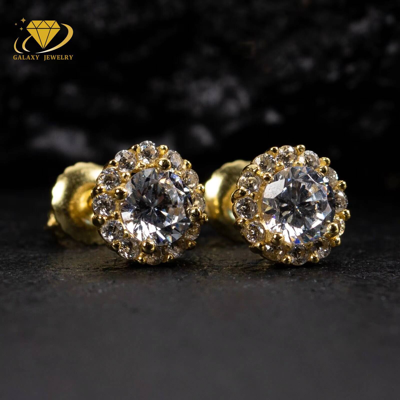 Fine Stud Earrings Vvs Diamond Round Cut Small Halo Mens WomenS Flower Earrings 925 Sterling Silver Hip Hop Earrings Stud