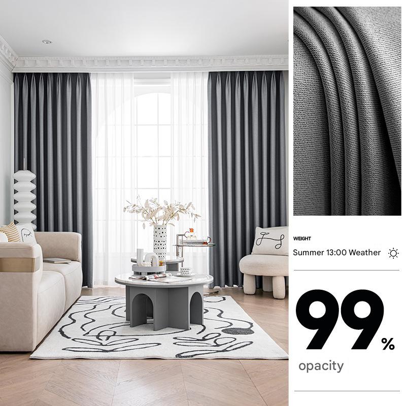 YL-36840 thick double-sided linen blackout curtain project hotel school sound insulation heat insulation blackout cotton linen curtain finished produc