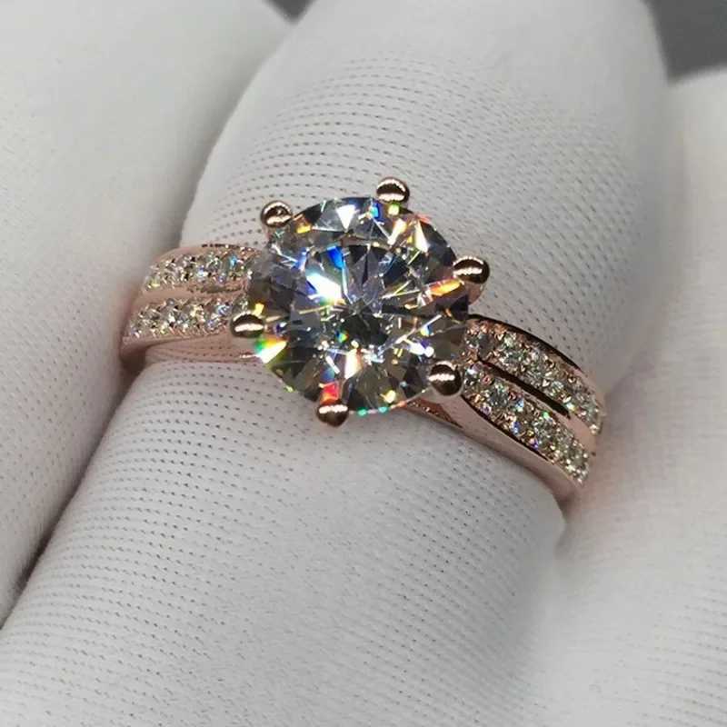 18K Rose Gold 3ct Lab Diamond Promise Ring Engagement Wedding Band Rings for Women Bridal Jewelry Gift Y250808