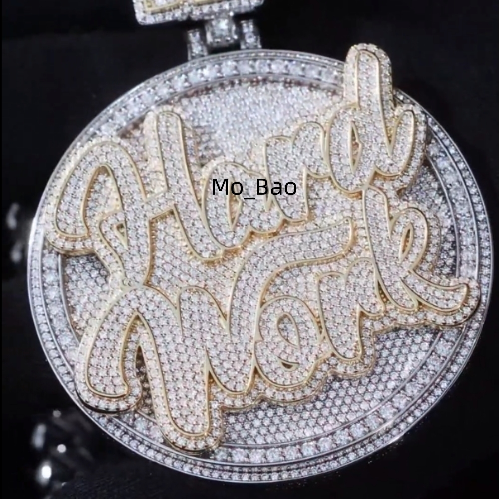 Hip Hop Iced Out Pendant Two Layer 925 Silver Big Round Disc Medal VVS Custom Moissanite Pendant