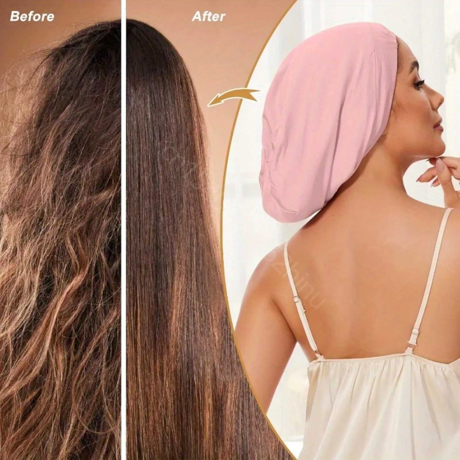 1pc Satin Bonnet for Sleeping Bonnet with Adjustable Strap for Hair Wrap Satin Lined Beanie for Women Pink Shower Cap Z250808