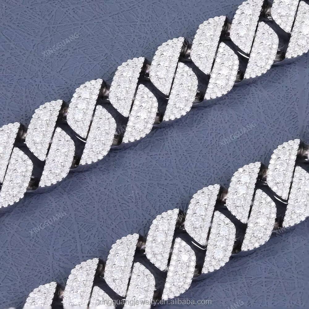 GRA Certificate 925 Silver Cuban Link Necklace Iced Out 15mm Hip Hop VVS Moissanite Cuban Chain for Men