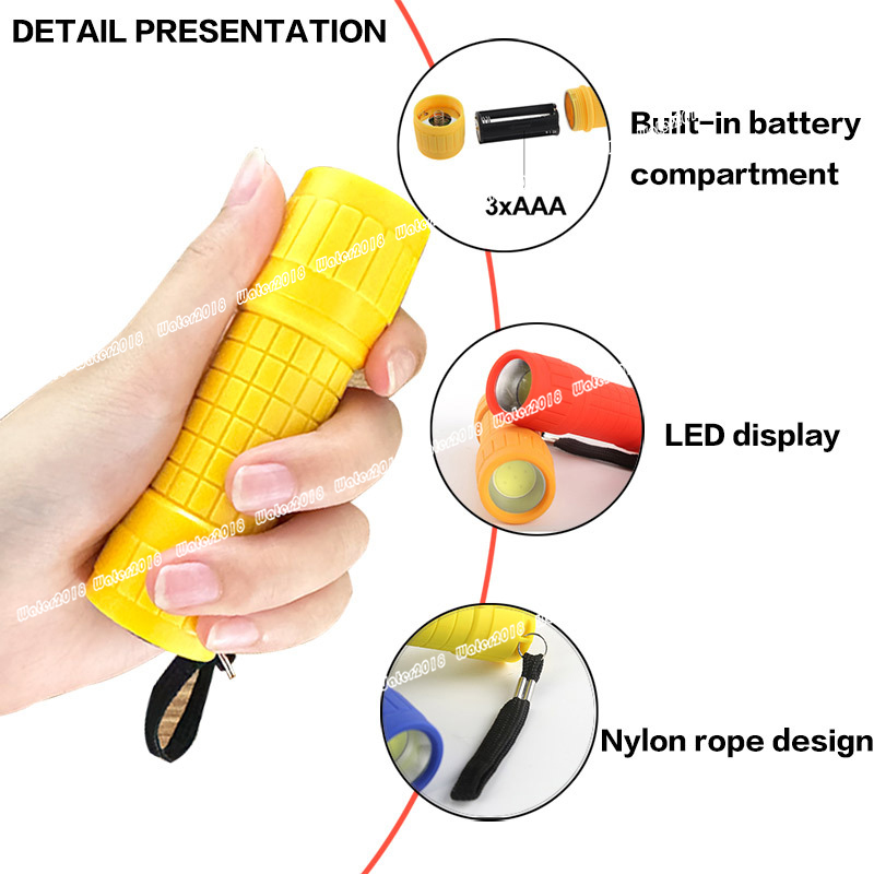 9LED Light Flashlight Portable Zoom Waterproof Flashlight 5 Colors