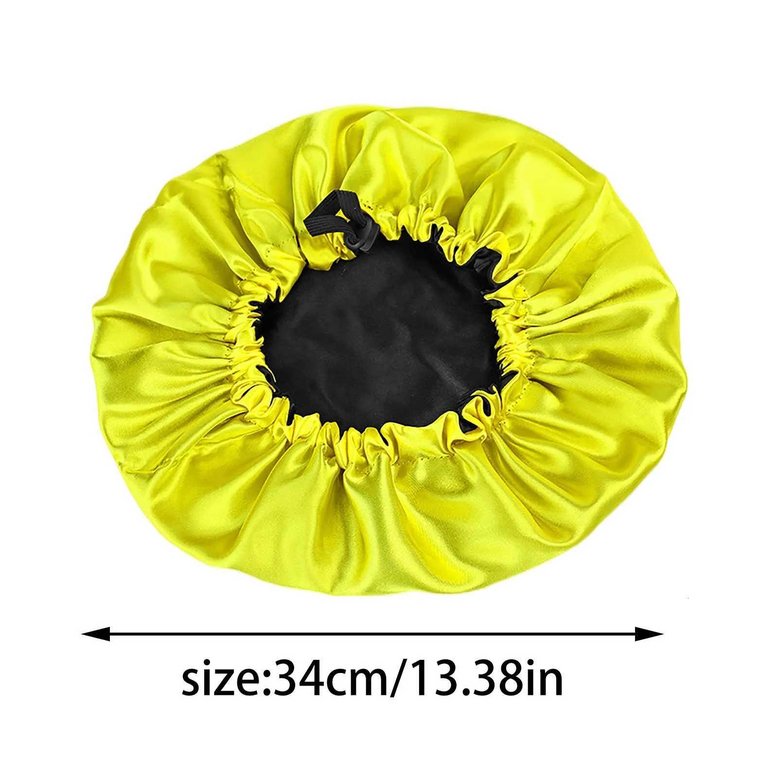 Womens Satin Shower Caps Solid Bonnets Wide-Brimmed Night Sleeping Bathing Hat Unisex Head Wrap Elastic Band Hair Care Bonnet Z250808