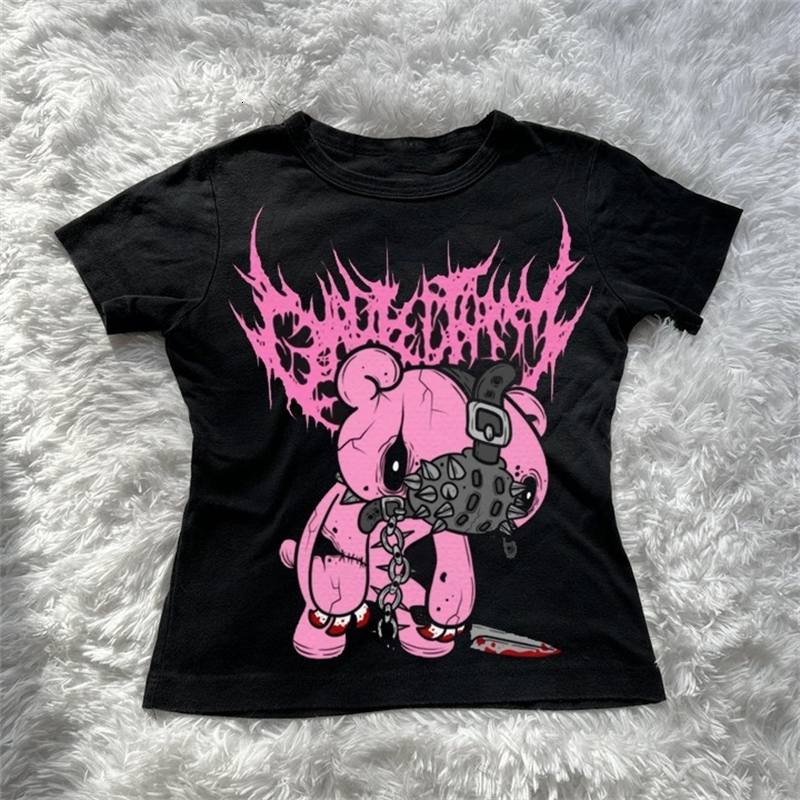 2000s Y2k Youthful Woman Clothes Bear Graphs Print Crop Top Fashion Street Shirt Summer Casual Tanks Camis Coquette Emo Corset y250807