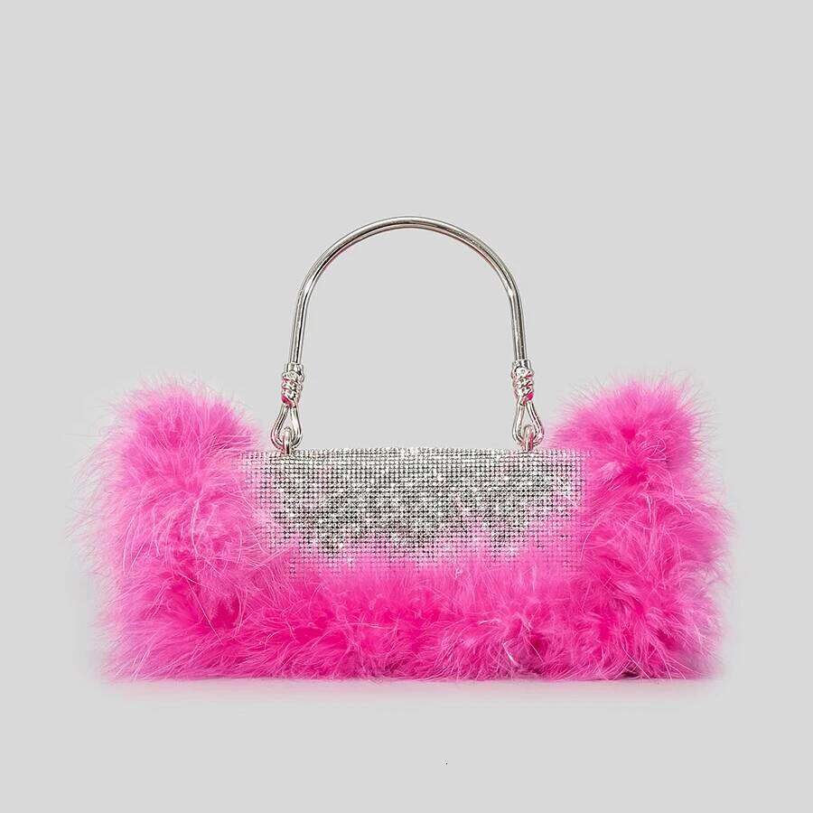 Ostrich Feathers Dias Evening Bags Rhinestone Women Handbag Faux Fur Shoulder Crossbody Bag Glitter Party Small Purse