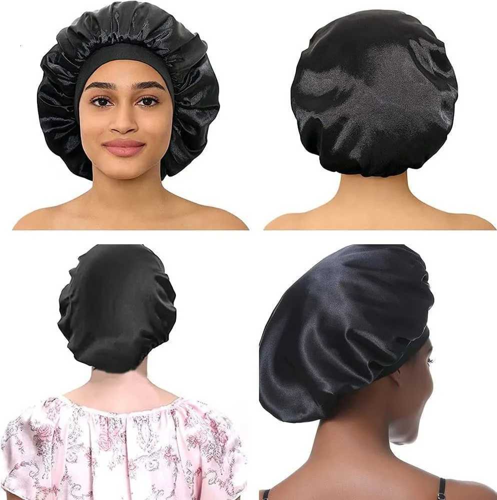 New Womens Satin Solid Wide-brimmed Sleeping Hat Unisex Head Wrap Elastic Band Cap Hair Care Bonnet Night Hat bonnet Z250808