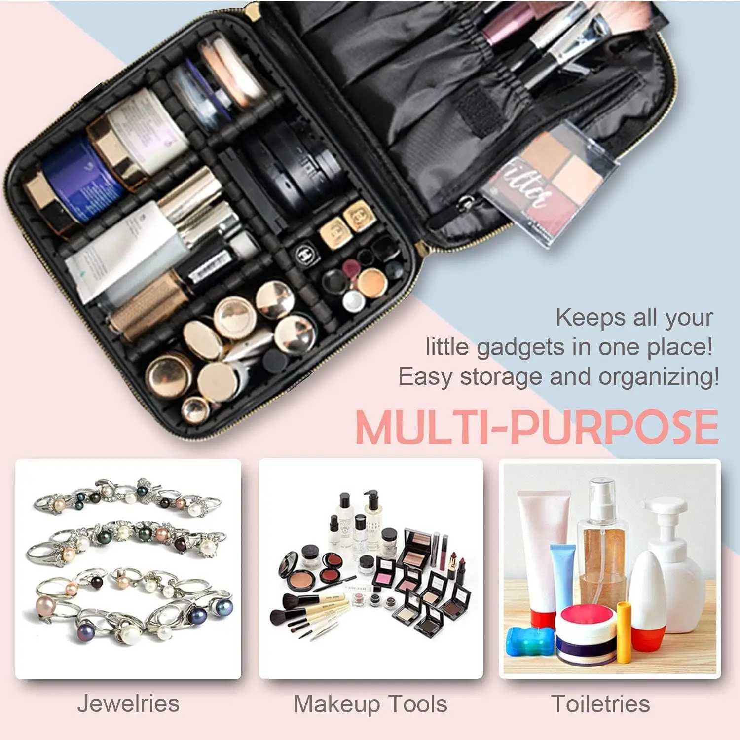 Makeup Train Case Makeup Bag Cosmetic Case With Adjustable Dividers For Makeup Bes Travel Makeup Case Y250808