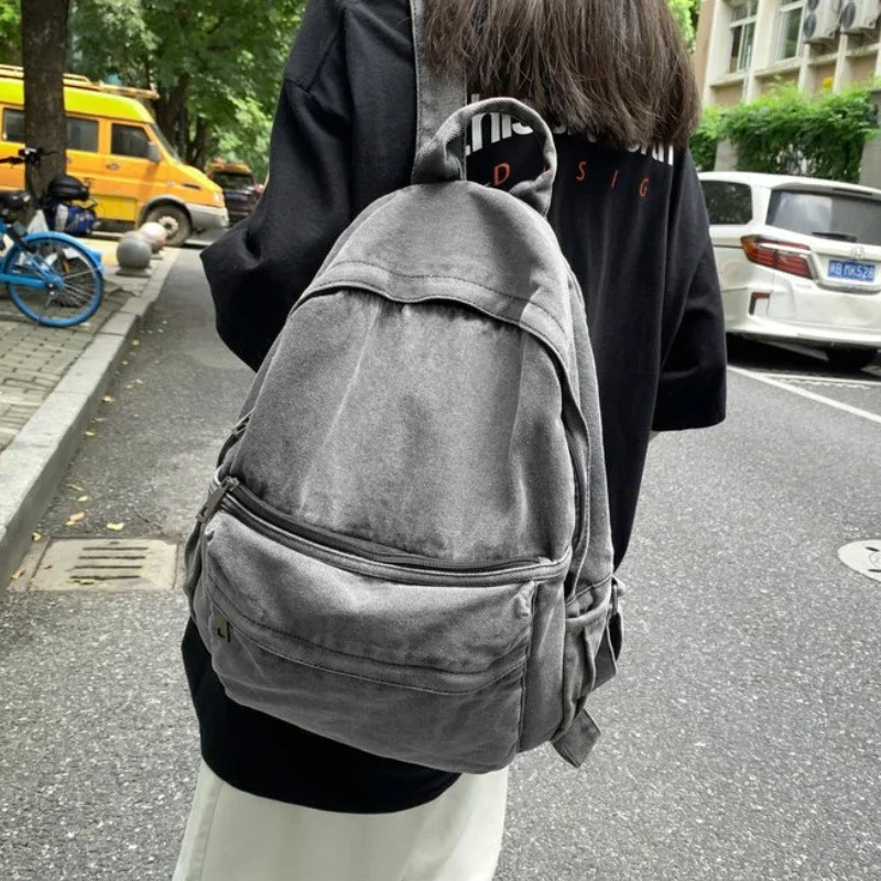 Gray Denim Backpack Womens Leisure Travel Outing Shoulder Bag Female Fashion Schoolbags Suitable For Boys And Girls Mochila 250807