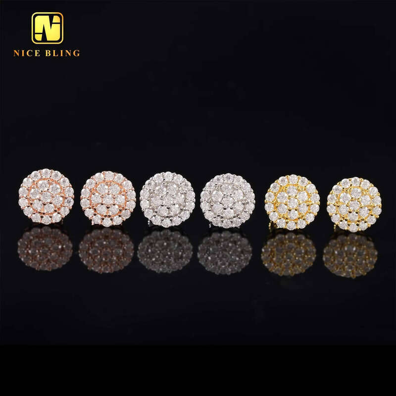 10MM Hip Hop Earrings Iced Out Jewelry Unisex Moissanite Dia Cluster Ear Studs for Men Women Sier