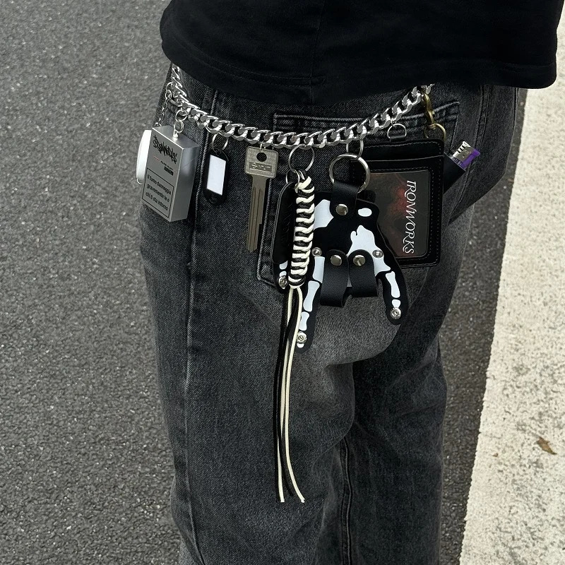 Original Punk Style Pants Chain Multi functional Skeleton Palm Weaving Rope Waist Hanging Accessories Trendy Wearing Keychain 250807