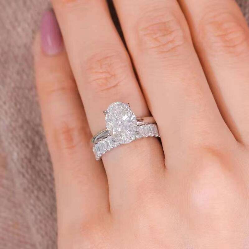 XingGuang14K Solid White Gold Wedding Band Emerald Round Cut Moissanite Eternity Ring for Women