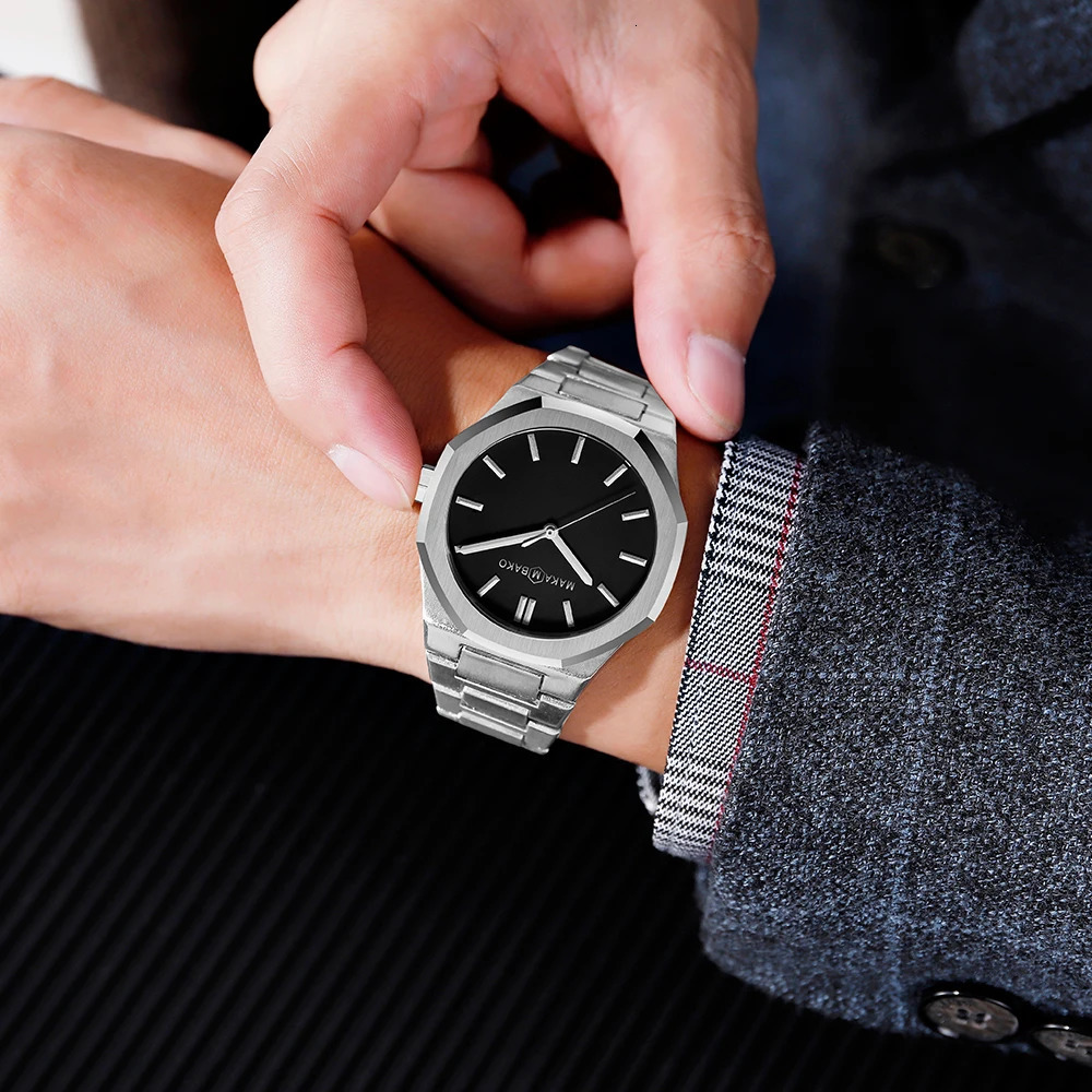 Business Men Watch Fashion Octagonal Stainless Steel Strap Japanese MIYOTA 2035 Quartz Clock Silver Black Casual Men Watch reloj 250807