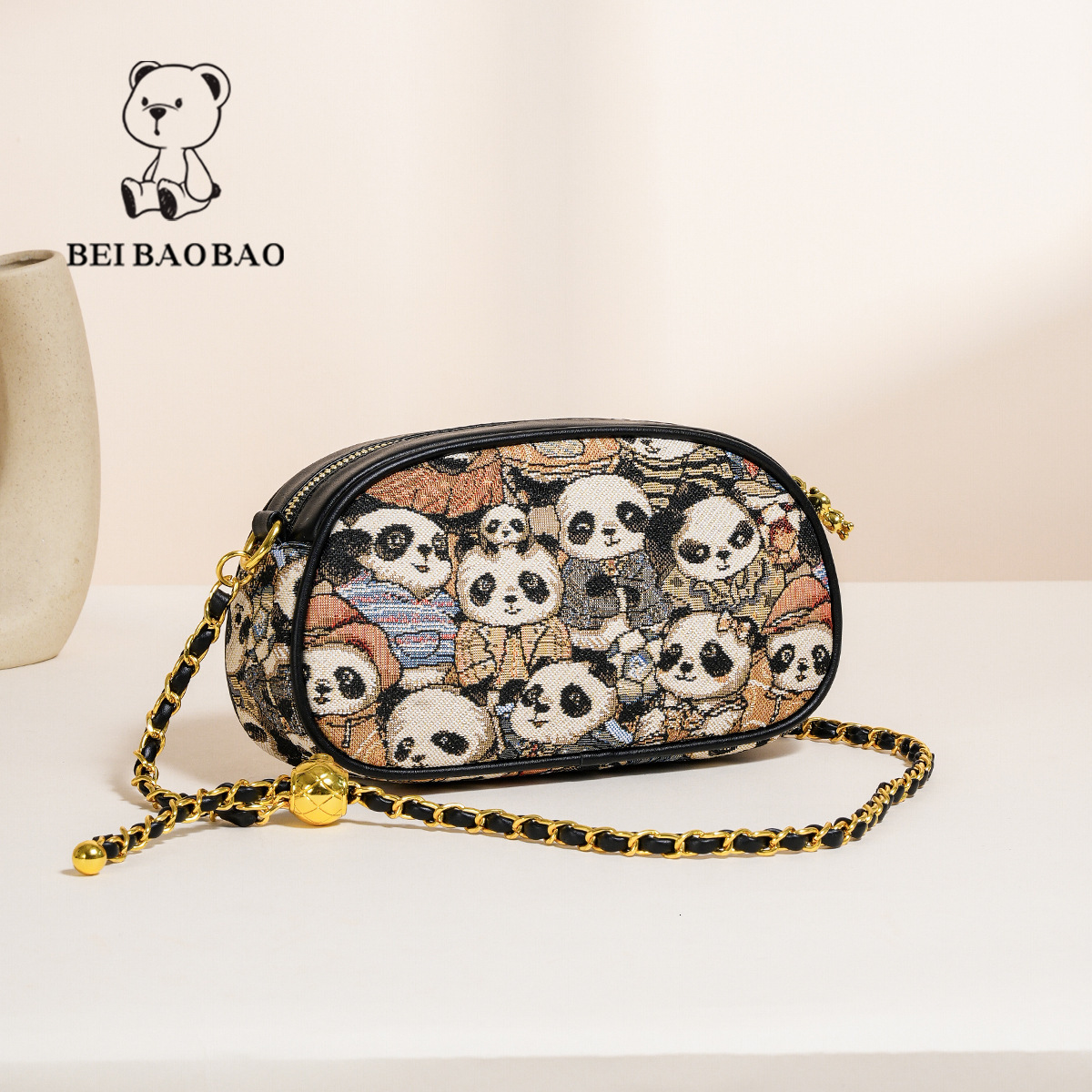 2025 New Chain Embroidered Bear Canvas Small Round Fashion Single Shoulder Crossbody Bag ddmymoon