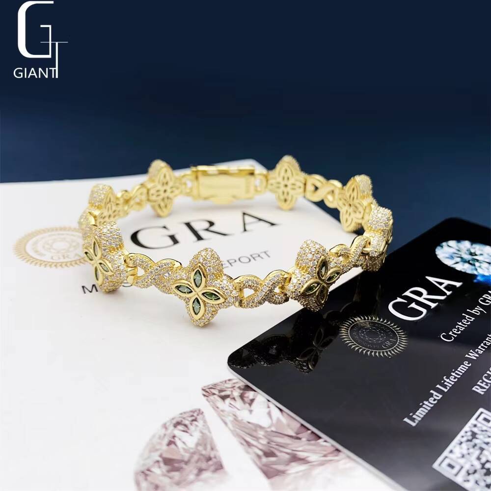 Luxury Colorful Marquise Flower Design 15mm Custom Iced Out Hip Hop Jewelry Cuban Link Chain 925 Silver VVS Moissanite Bracelet