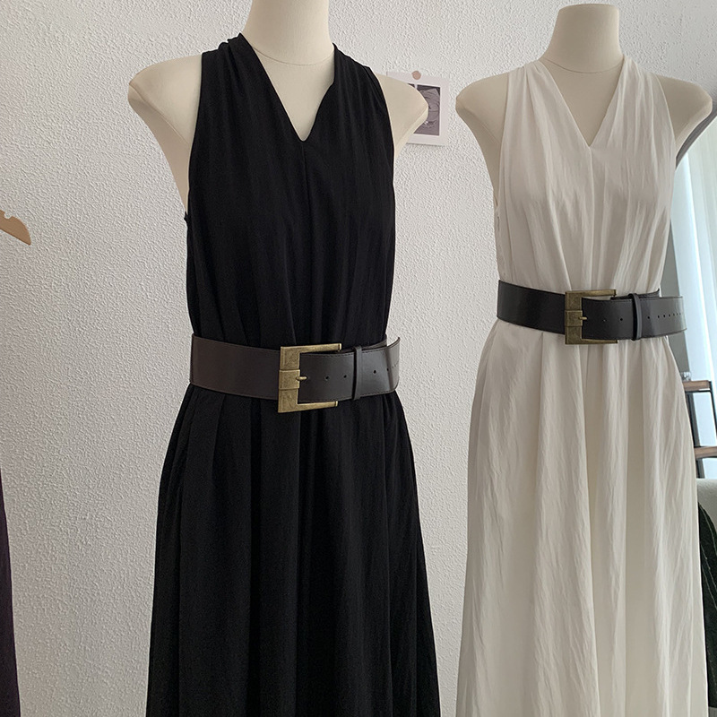 Omalai Halter V-neck Sleeveless Dress for Women Summer New Elegant Vest Long Dress with Belt 3753 T200509