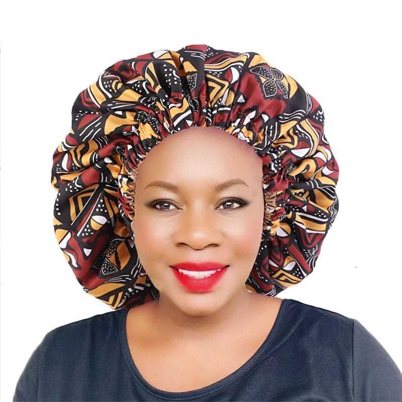 Women Night Sleep Cap African Pattern Ankara Print Bonnet Satin Lining Soft Extra Large Headwear Ladies Headwrap Hair Care Hat Z250808