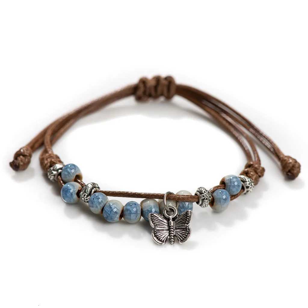Handmade Butterfly Ceramic Cracked Ice Vintage Adjustable Bracelets Elastic Cord Bohemian Chic Jewelry Unique Gift H920 Z250807