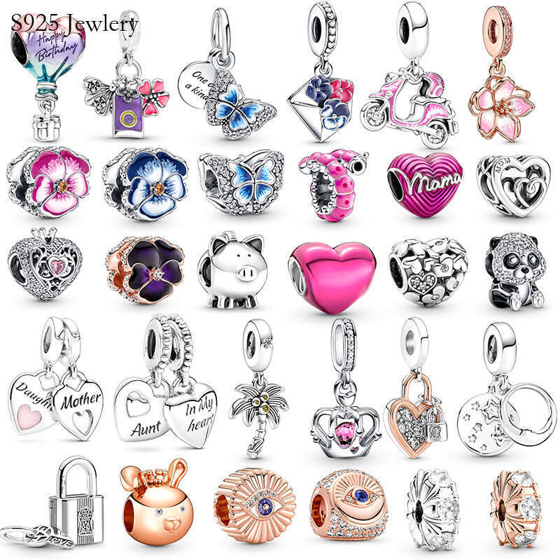 New Popular 925 Sterling Silver 2 Pieces/Lot Butterfly Love Key Lock Beads For S925 Snake Bracelet Necklace Ladies Men DIY Jewelry Fashion Accessories