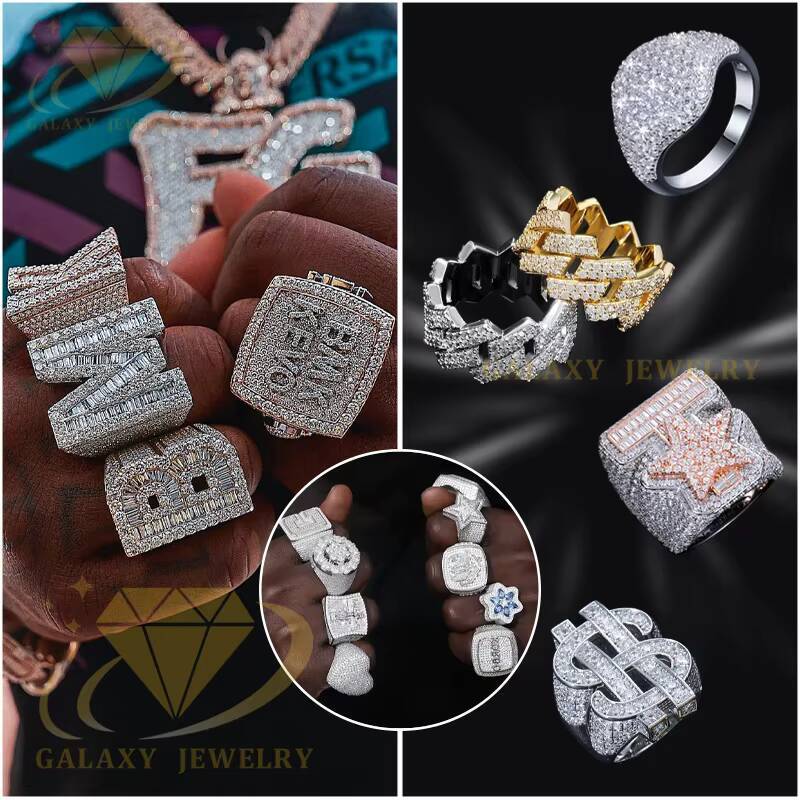 Wholesale Custom Design Hip Hop Cuban Link Moissanite Real Silver 925 Sterling Fine Jewelry Moissanite Cuban Ring for Men