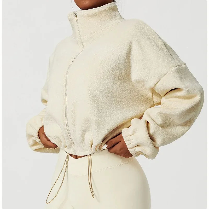 Women Loose Cropped Jacket Zipper Sweatshirt Y2k Long Sleeve Coat Cardigan Sportswear Streetwear Drawstring Tops Clothing 250808