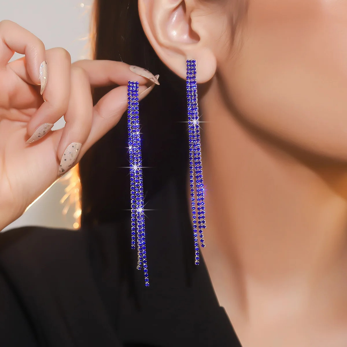 FYUAN Long Tassel Rhinestone Drop Earrings for Women Green Blue Gold Silver Color Crystal Dangle Earring Party Wedding Jewelry 250807