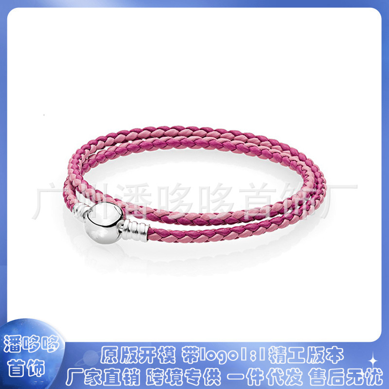 Pure silver S925 leather rope, black and red double circle woven leather, simple and fashionable bracelet, women's personalized handmade accessor