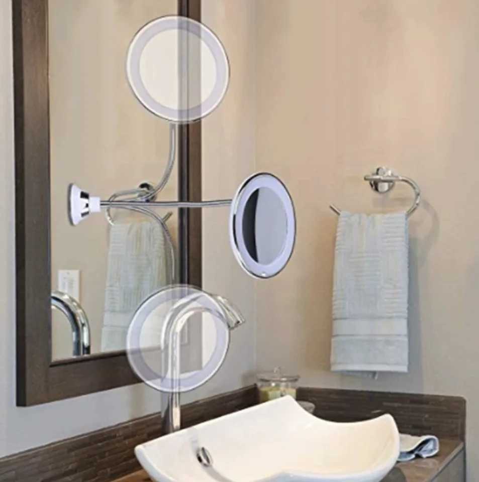 6.8 Flexible Gooseneck 10x Magnifying LED Lighted Makeup Mirror Bathroom Magnification Vanity Mirror with Suction Cup 360 Degrees Z250807