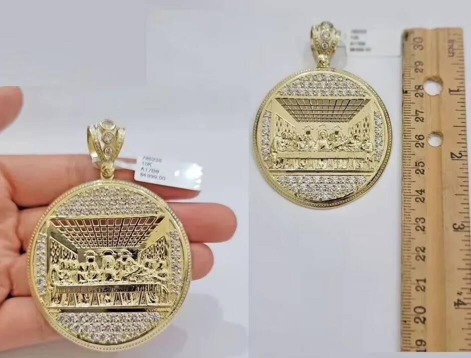 3 Piece Real Moissanite Round Cut Last Supper Circle Pendant 14K Yellow Gold Plated Fine Jewelry Series