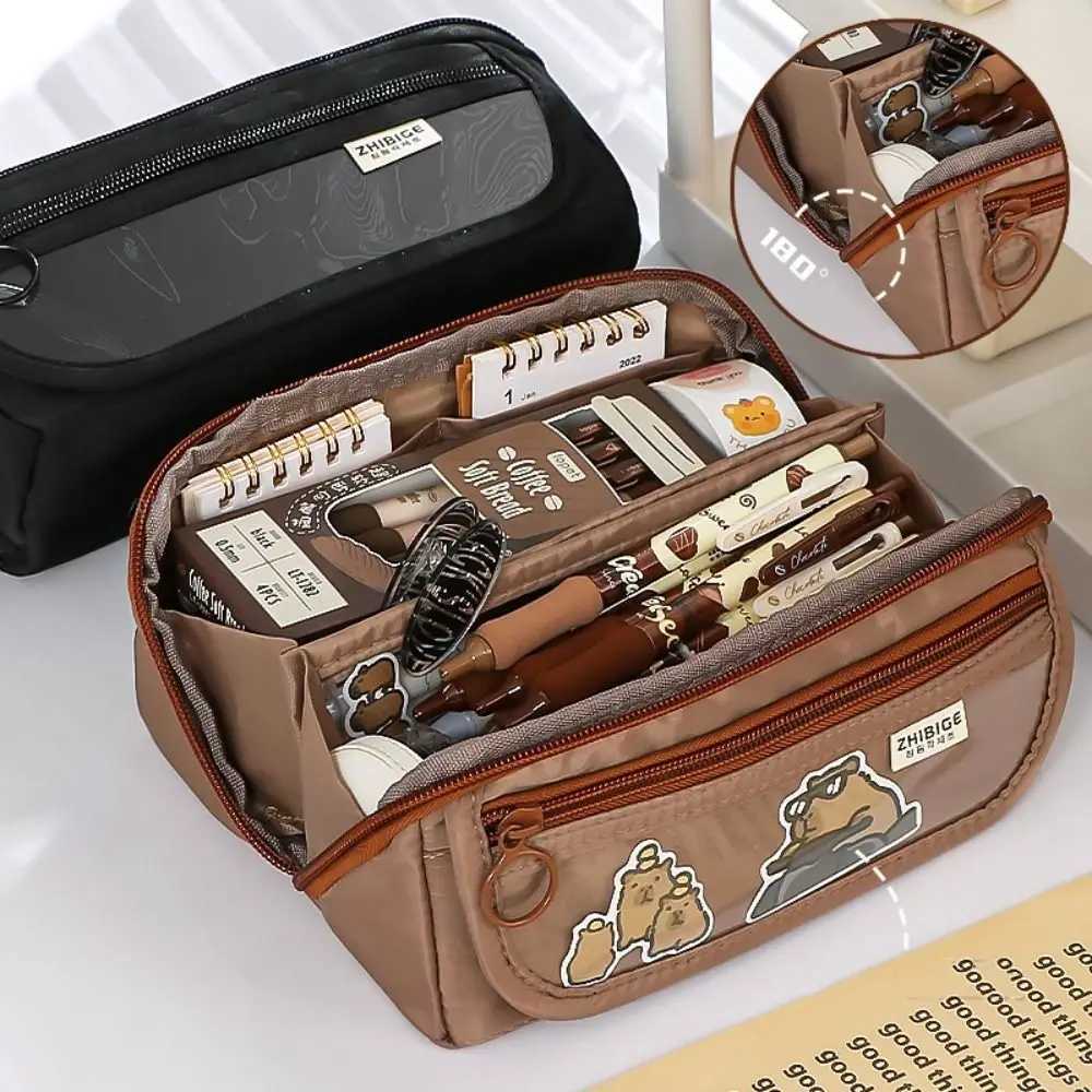 9-Layer Large Capacity Pen Bag INS Solid Color Canvas Pencil Case Creative Simple Stationery Storage Pouch Lovely Student Gift Y250808