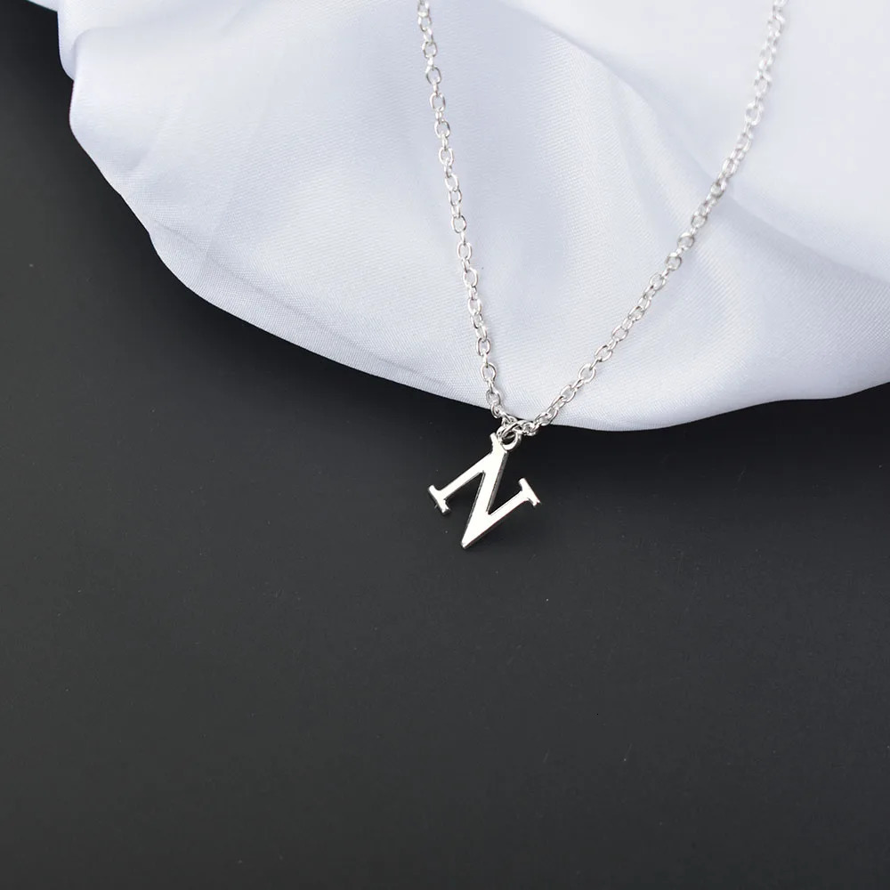 Silver Color A-Z English Alphabet Letter Pendants Necklaces For Women Metal Jewelry Simple Initial Chain Choker Collares 250805
