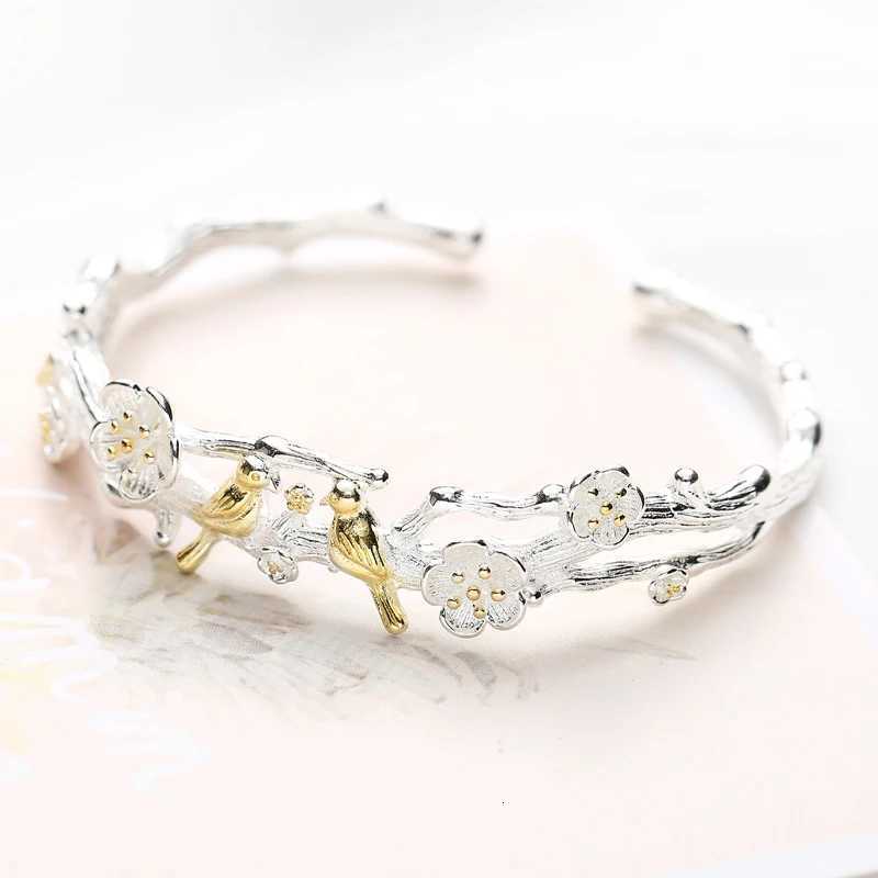 Personality New Art 925 Sterling Silver Jewelry Female Simple Bar Bird Branches High-Quality Popular Open Bracelet Z250807