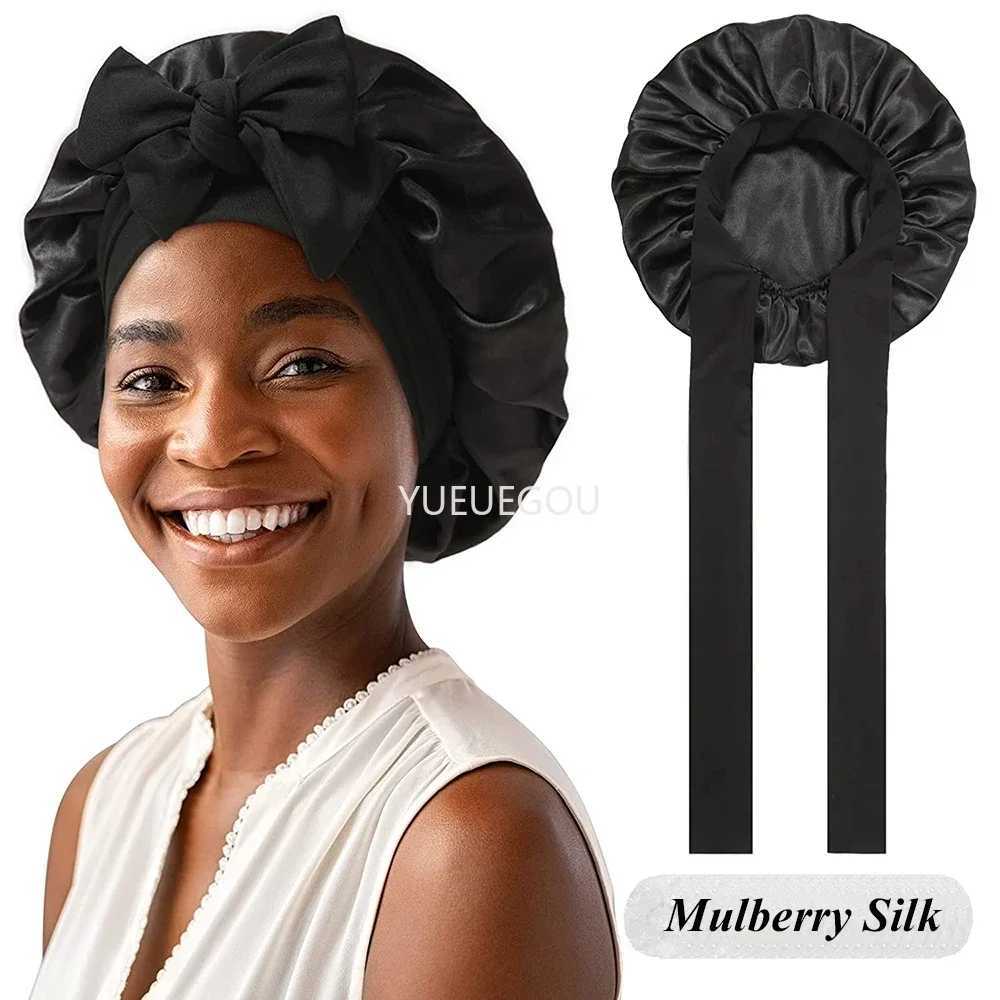 Mulberry Silk Sleep Bonnet for Curly Hair Adjustable Satin Lining Wide Elastic Band No Damage Overnight Hair Protection Cap Z250808