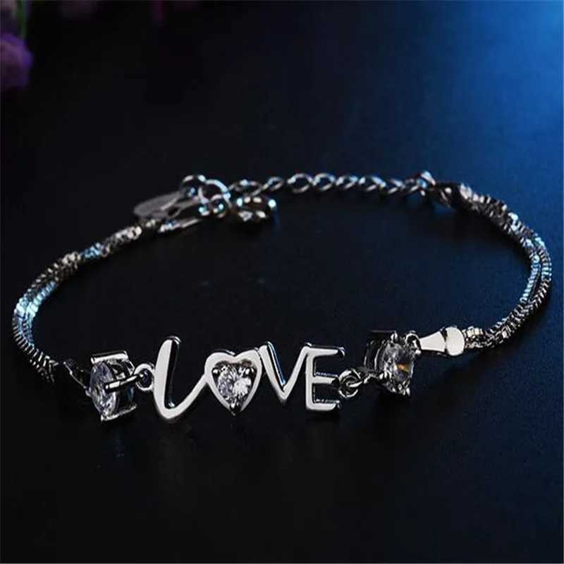 925 Sterling Silver Bracelet Heart Love Round Cubic Zirconia Double Chain Linked For Women Charm Bangle Jewelry Christmas Z250807