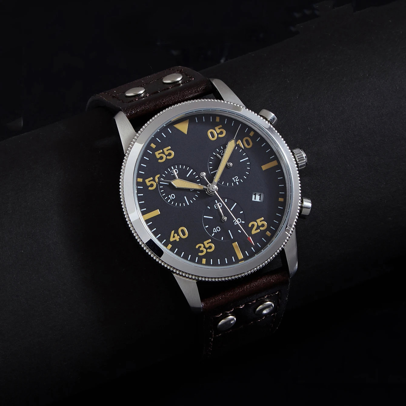 Chronograph Watches 42mm Pilot Japanese JS05 Men Quartz Wristwatch Stopwatch 24 Hours Function 250807