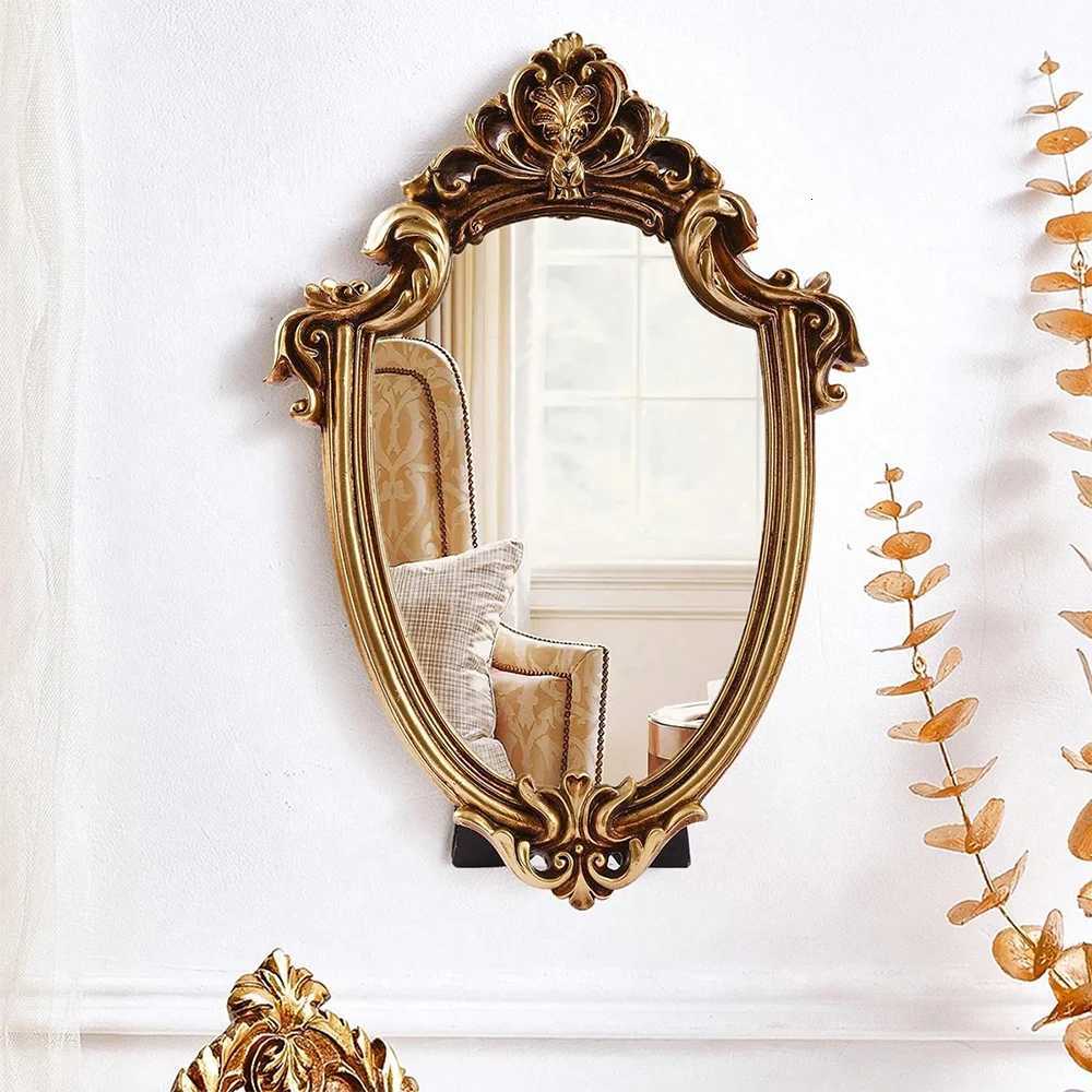 Vintage Gold Patterned Mirror Decoration Table Wall Mirror with Stand for Room Bedroom Dresser Desktop Decor European Style Z250807