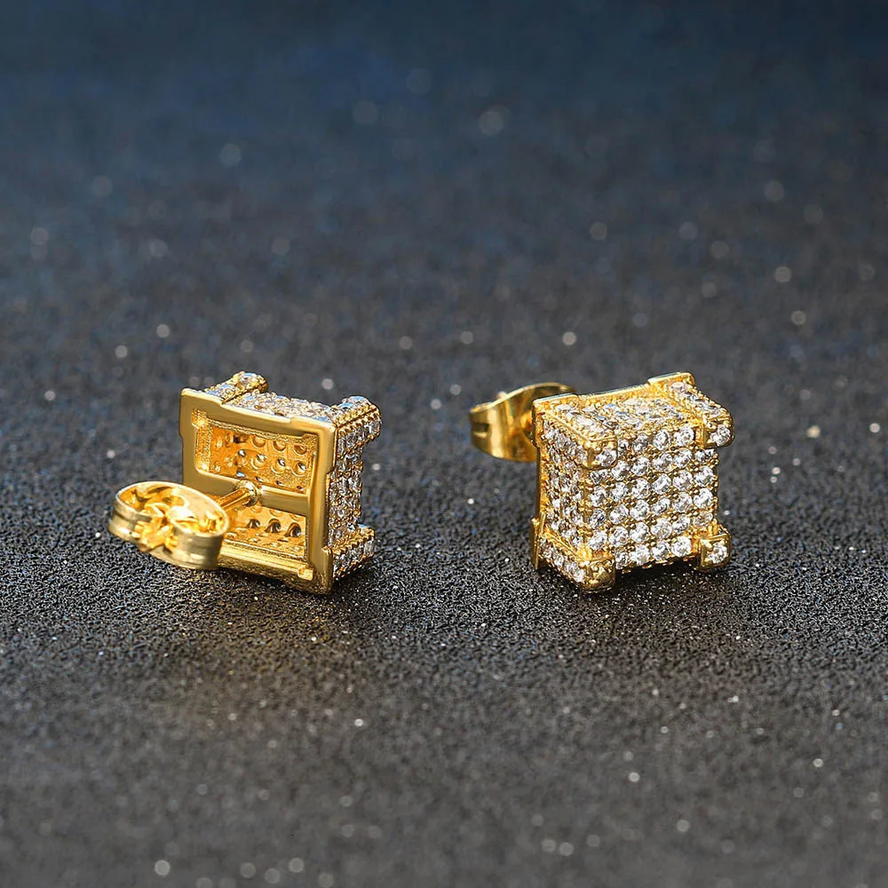 Stud Earrings For Women Iced Out AA Cubic Zirconia Hip Hop Men Piercings Ear Ring Gold Color Jewellery Wholesale OHE013 250807