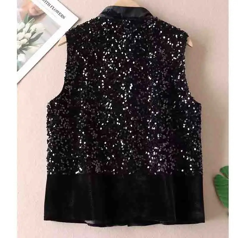 Chinese Style Sequined Vest Jacket Velvet Shining Autumn Premium Sleeveless Coat Women Shoulder Jacket Black XXL Fashion 250804