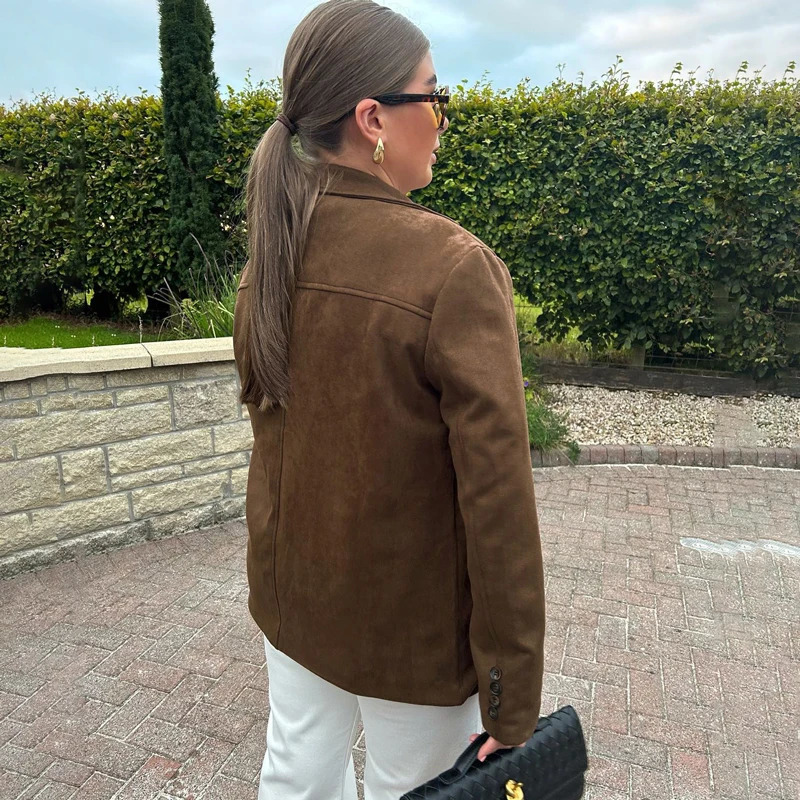 High Street Suede Jacket Cardigan Womens Long Sleeve Loose Lapel Solid Color Fashion Retro For Women Jacket Autumn and Winter 250805