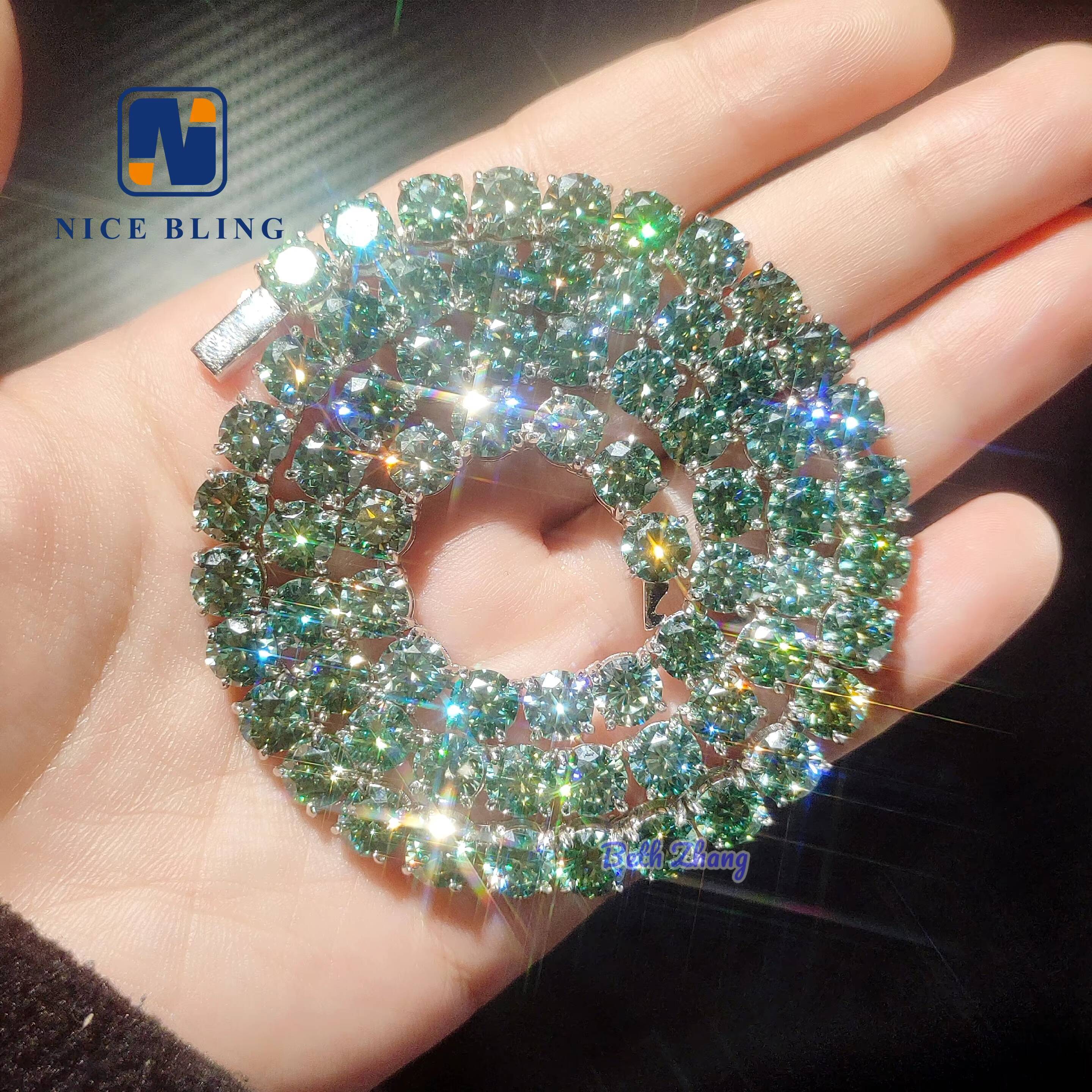 Trendy Hip Hop Tennis Chain 925 Silver Jewelry Fashion 5mm Blue Green Moissanite Tennis Necklace Bracelets for Men and Women