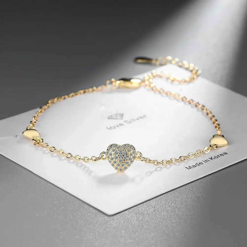 925 Sterling Silver Electroplated 18k Rose Gold Love Pendant Bracelet (17cm+5cm) Wedding Luxury Jewelry Z250807