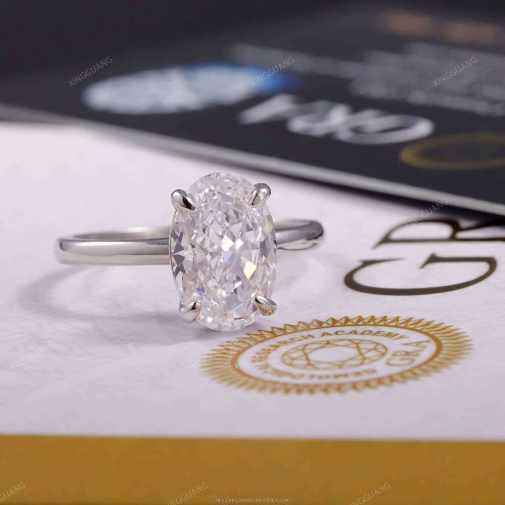 XG Women 2CT Oval Cut Moissanite Fine Rings Real Sier Plated Gold Custom Lab Dia Jewelry