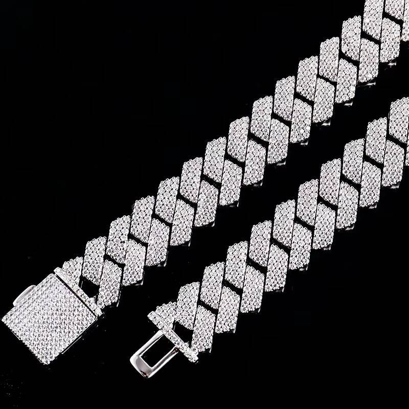 Moissanite Diamond Miami Cuban Link Chain 6~15mm White Gold Real 14K Rose Gold Necklace Bracelet 925 Silver Plated