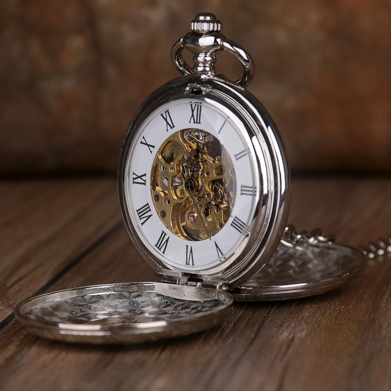 Silver Mechanical Pocket Watch Personalised Vintage 2 Sides Open Case Selling Hand Wind Fob Watch relojes de bolsillo 250807