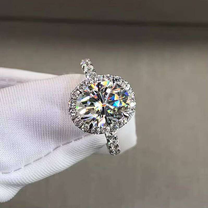Custom Engagement 14K Real Gold 2-4ct Oval Cut VVS Moissanite Dia Wedding Ring for Women Gift