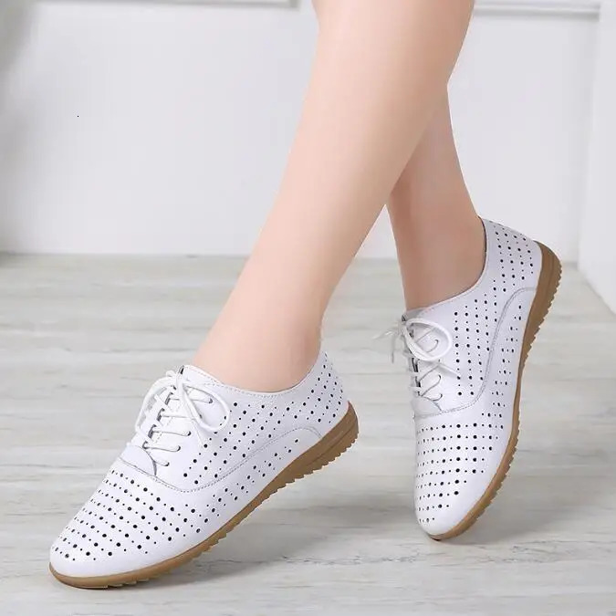 Genuine Leather Summer Loafers Women Casual Shoes Moccasins Soft Pointed Toe Ladies Footwear Women Flats Shoes White 250805