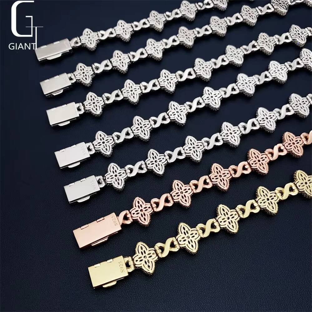 Luxury Colorful Marquise Flower Design 15mm Custom Iced Out Hip Hop Jewelry Cuban Link Chain 925 Silver VVS Moissanite Bracelet