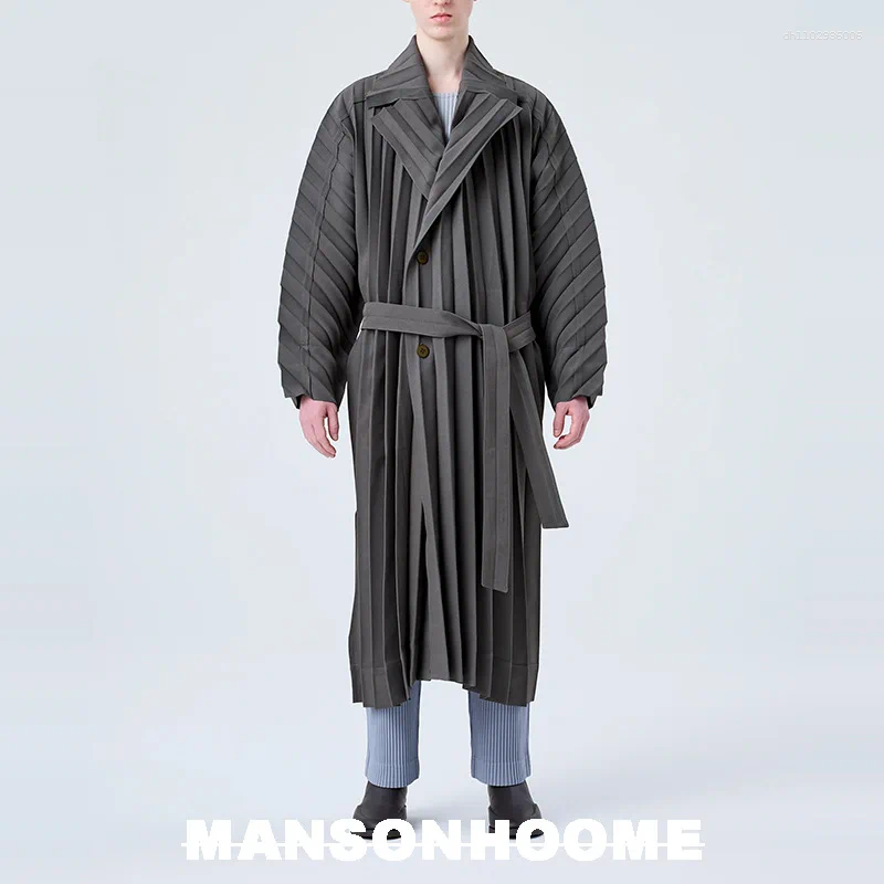 Men's Wool Japan ISSEYS MIYAKES Pleated Loose Drape Casual Trench Coat Mid-Length Jacket